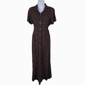 J. Jill Maxi Dress Button Front Shirred Waist Short Sleeve Cottage Floral Medium